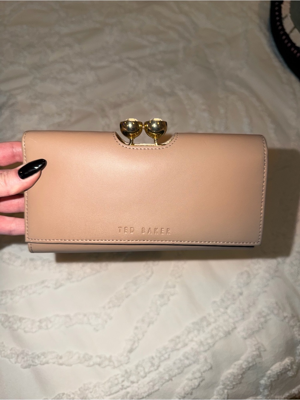 Ted Baker Blush Nude Leather Wallet with Gold Kiss-Lock
